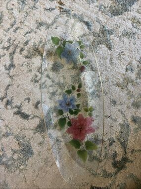 Hand-Painted Floral Glass Serving Platter - Pink & Blue Flowers